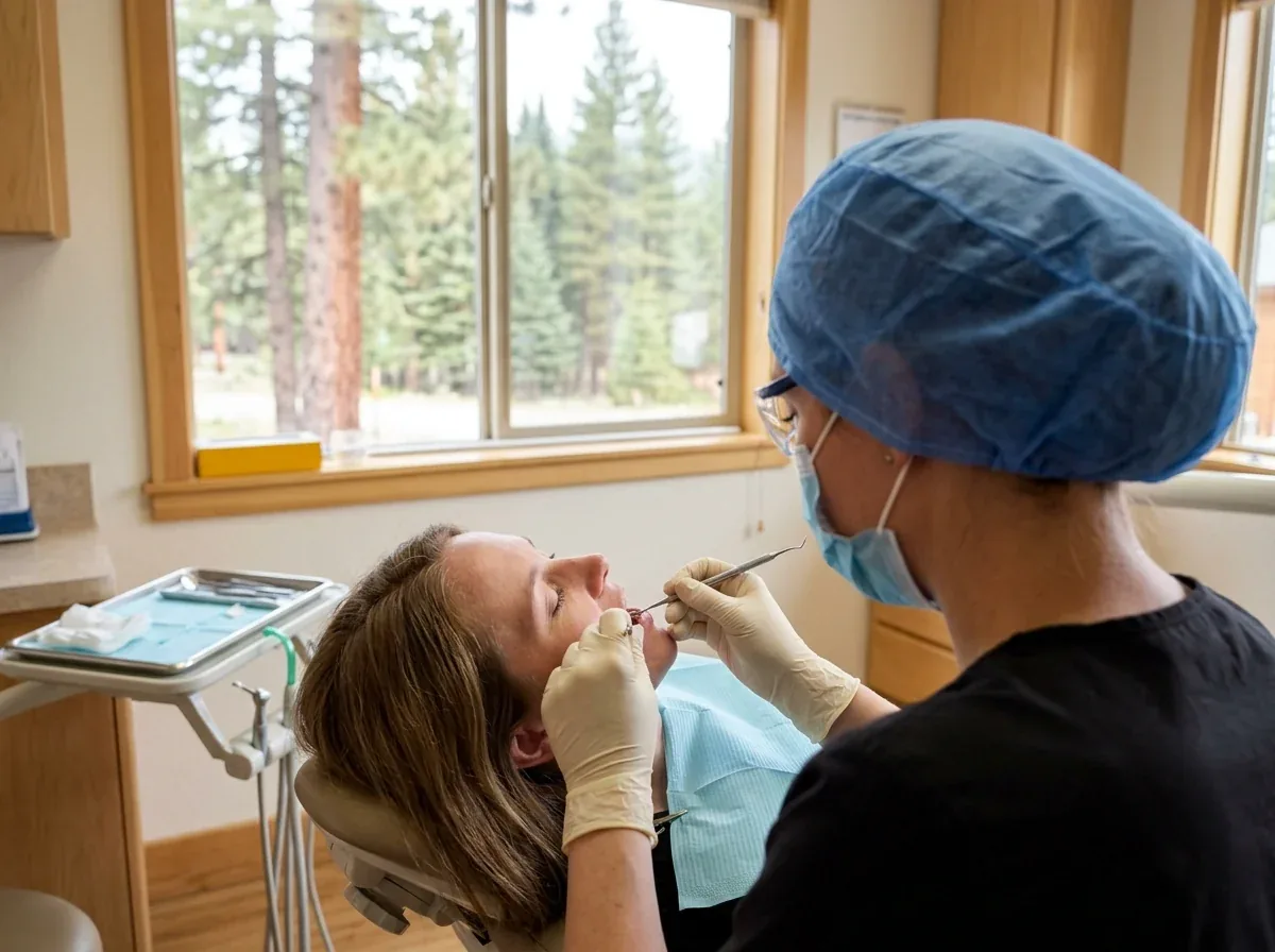 A hygienist cleaning a patient's teeth